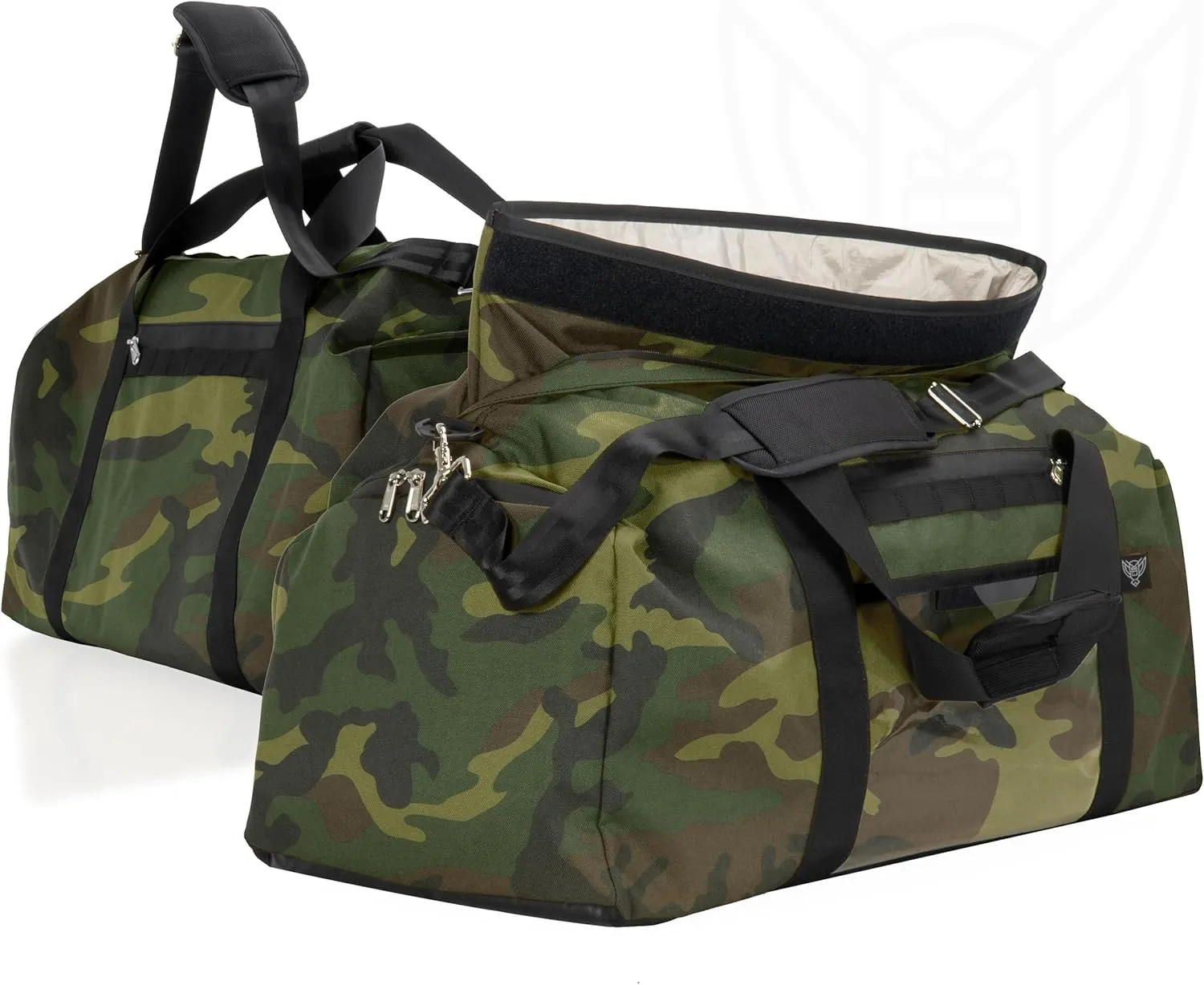 ~ Xecutive Transport Faraday Duffel Bag for Military Use ~ MOLLE System ~ Computer Towers and Other Large Electronics ~ Data Security ~ Tracking/Hacking Defense ~ Woodland Camo