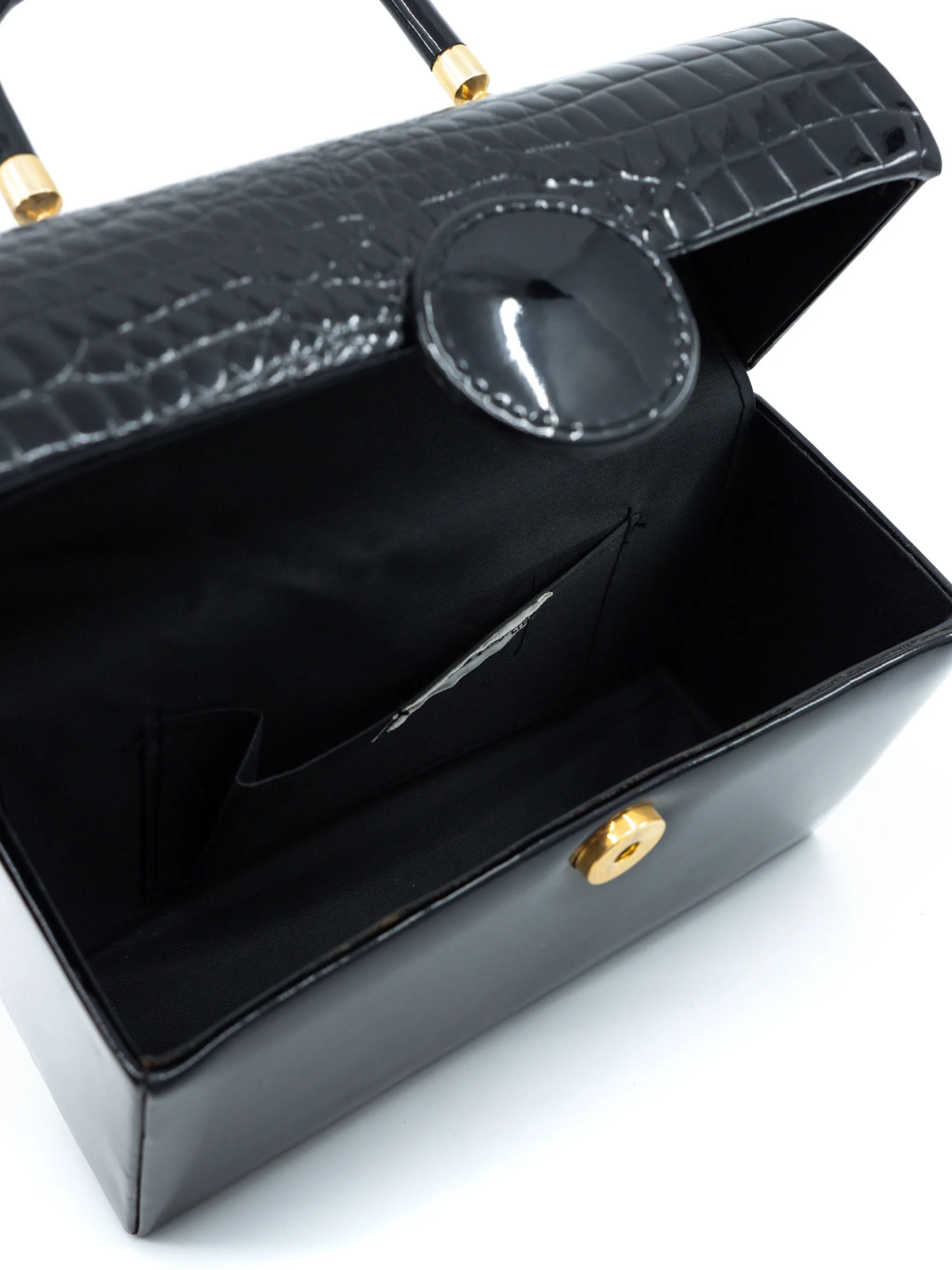 1950s Black Patent Box Bag