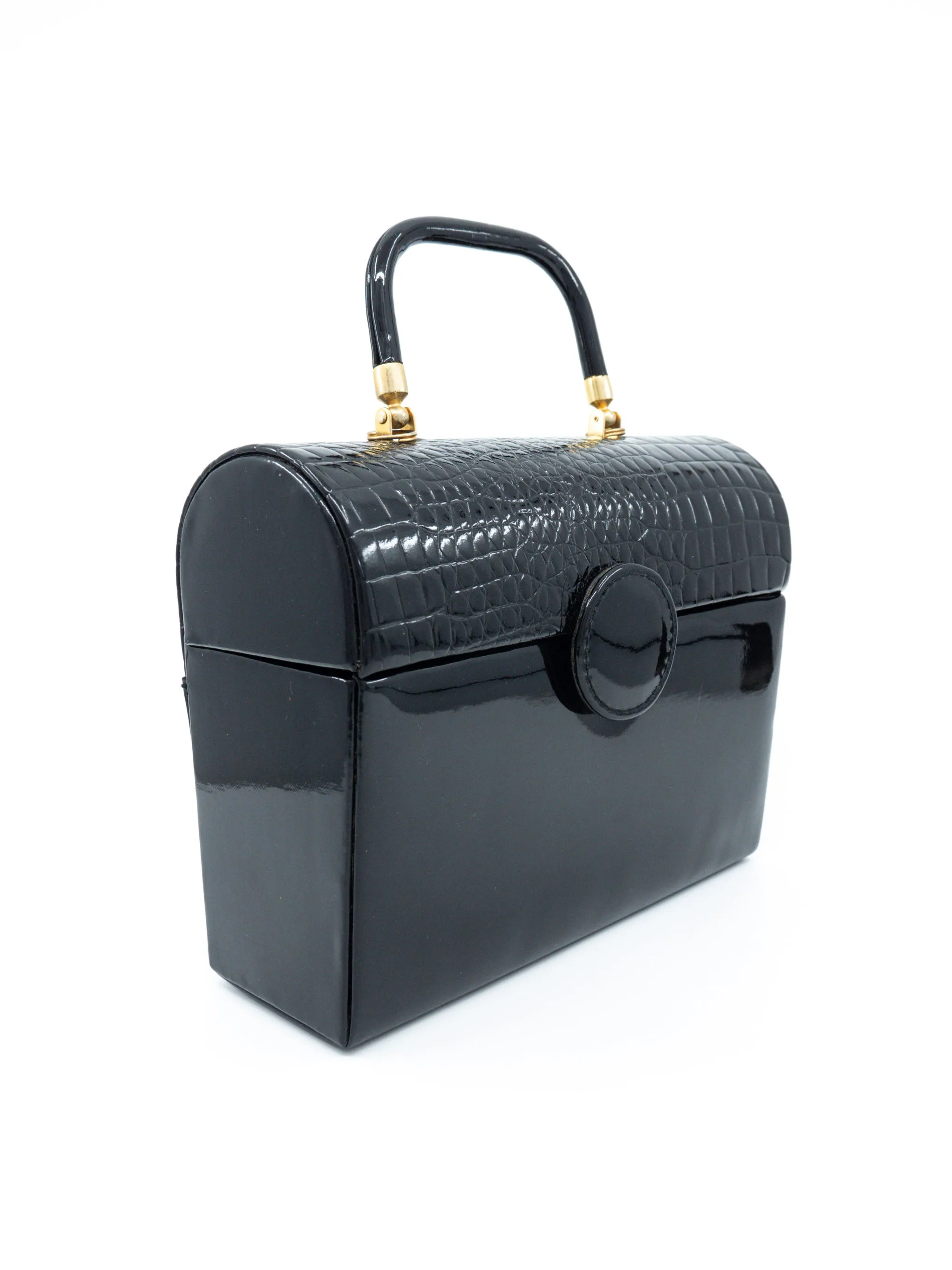 1950s Black Patent Box Bag