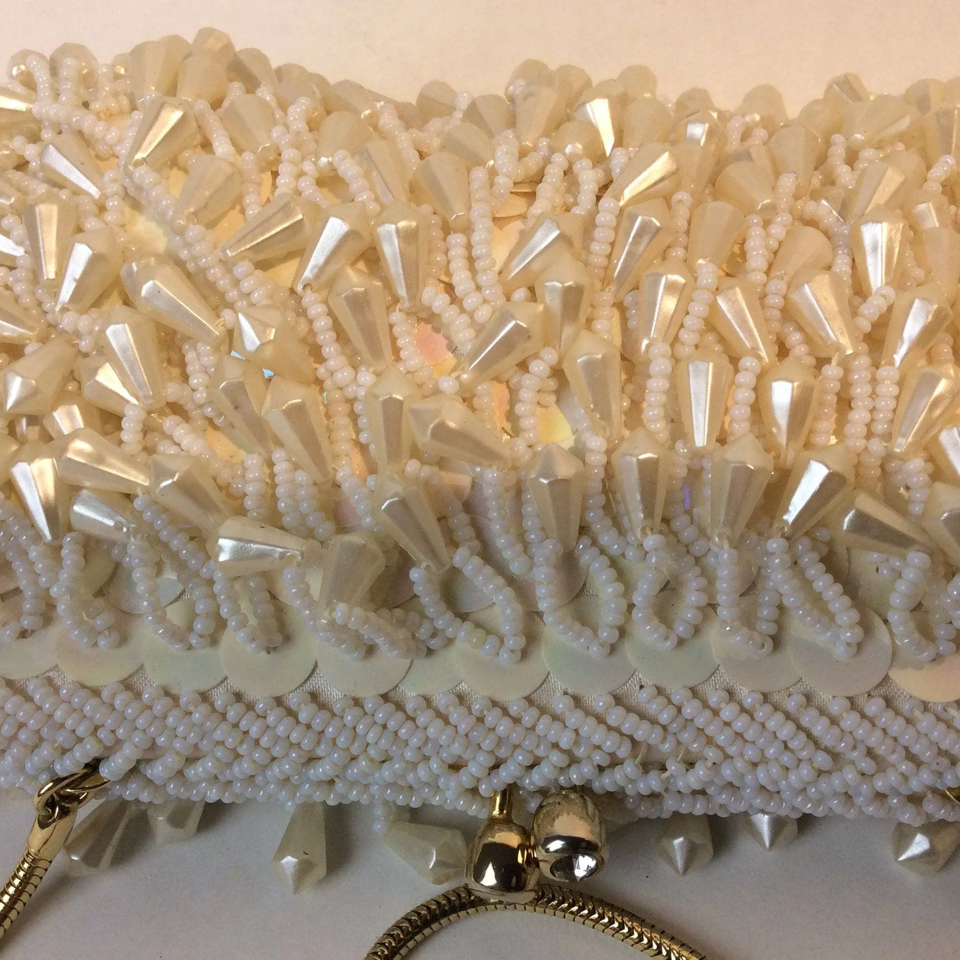 1960's Ivory Bead and Sequin Evening Clutch Bag