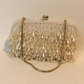 1960's Ivory Bead and Sequin Evening Clutch Bag