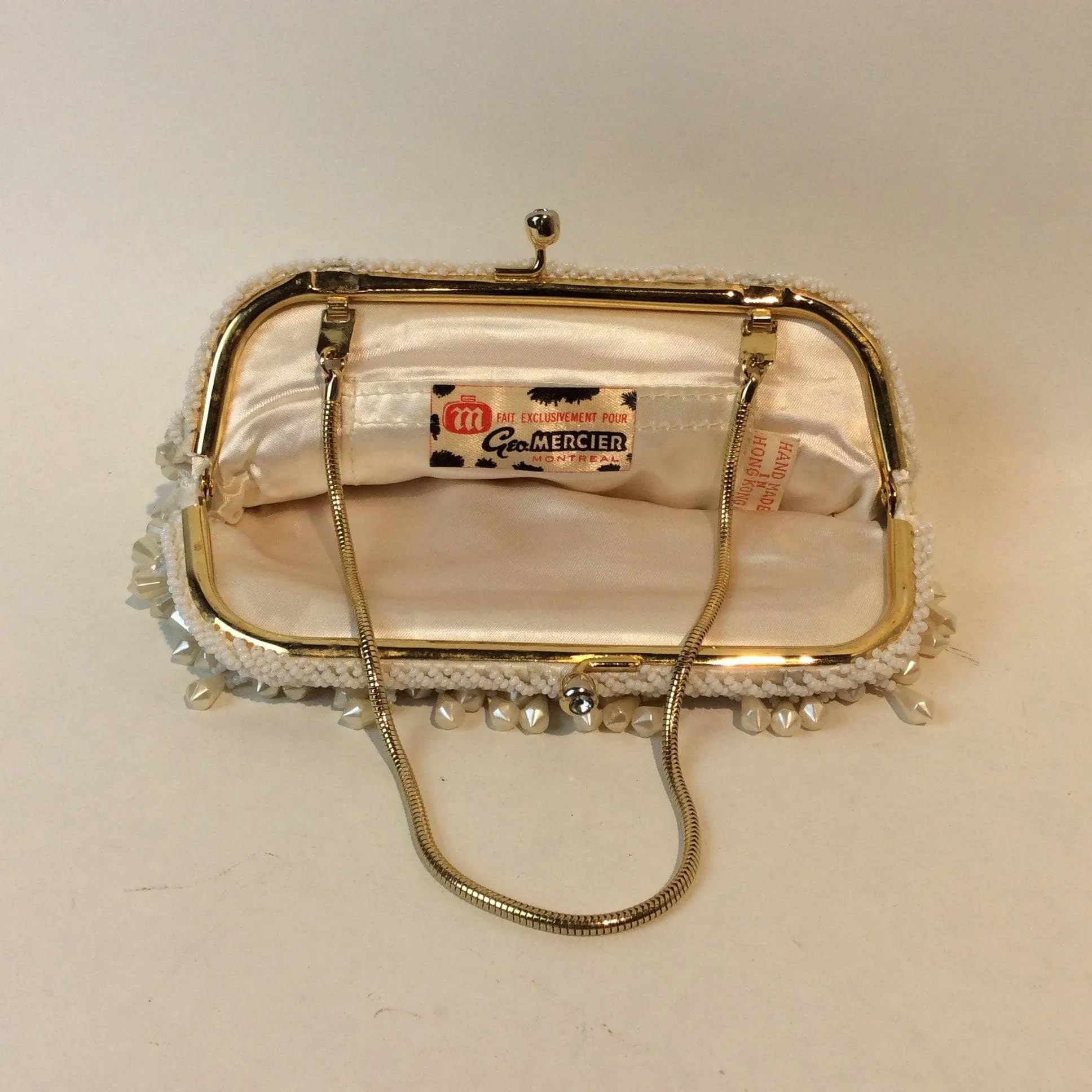 1960's Ivory Bead and Sequin Evening Clutch Bag