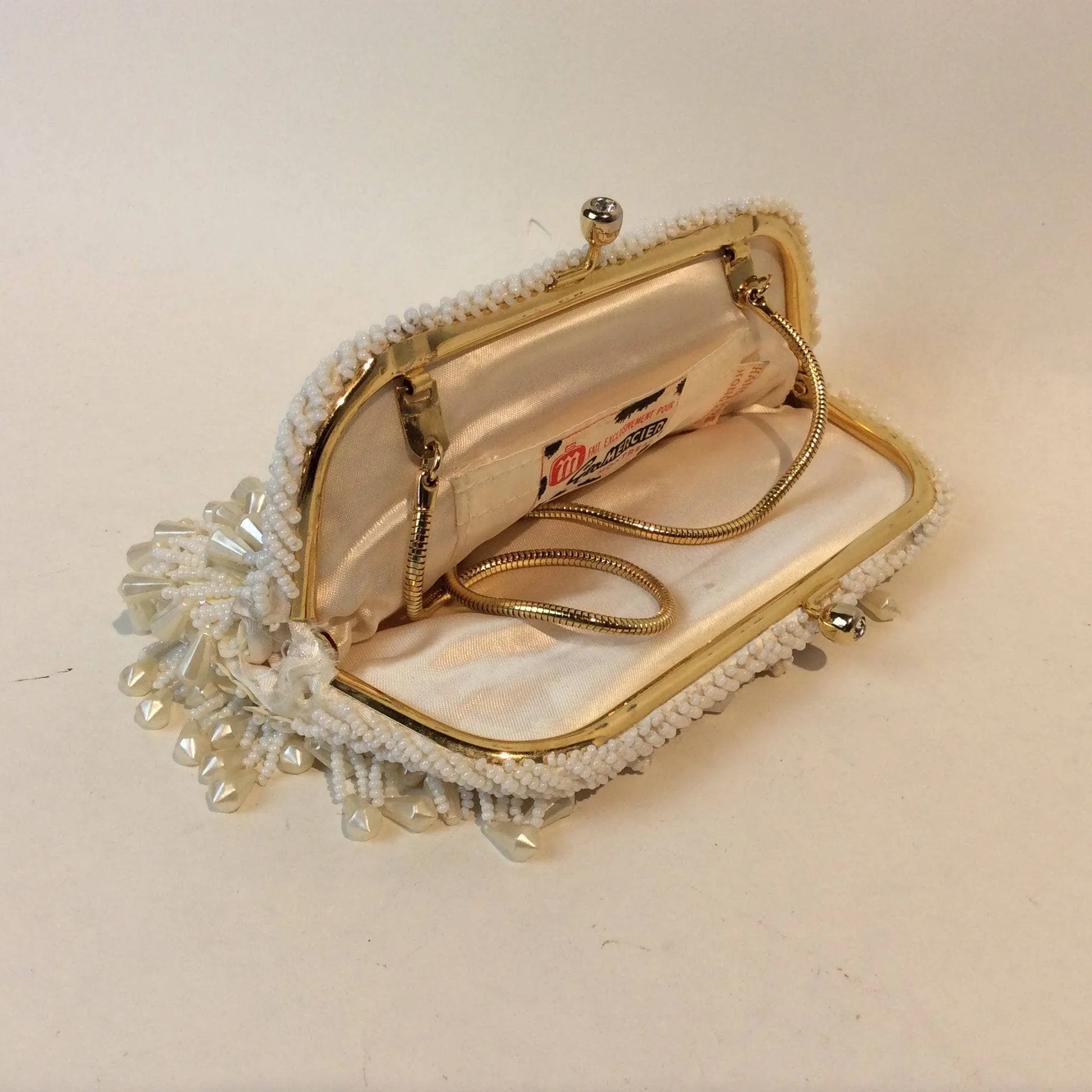 1960's Ivory Bead and Sequin Evening Clutch Bag