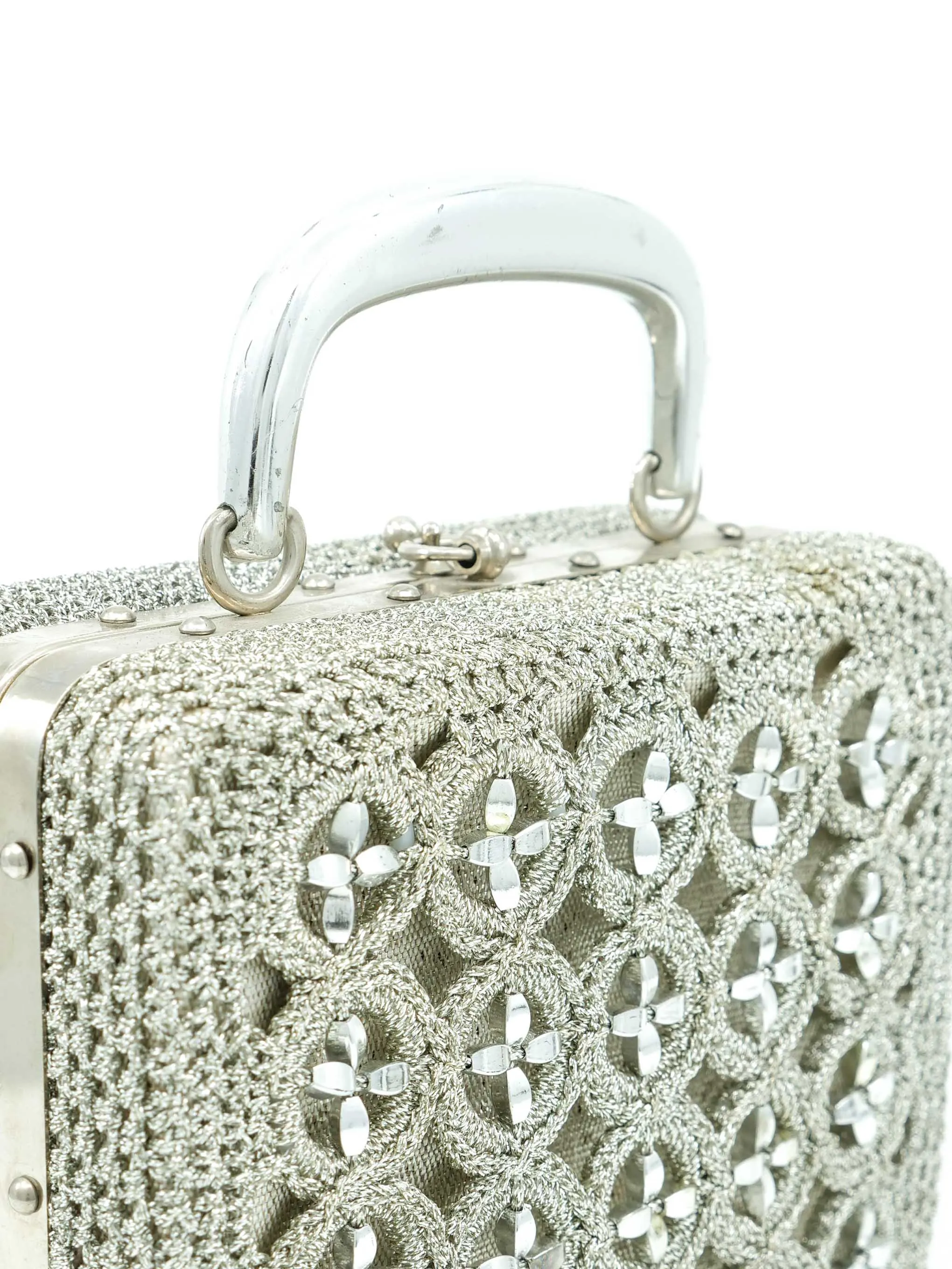 1960s Silver Crochet Box Bag
