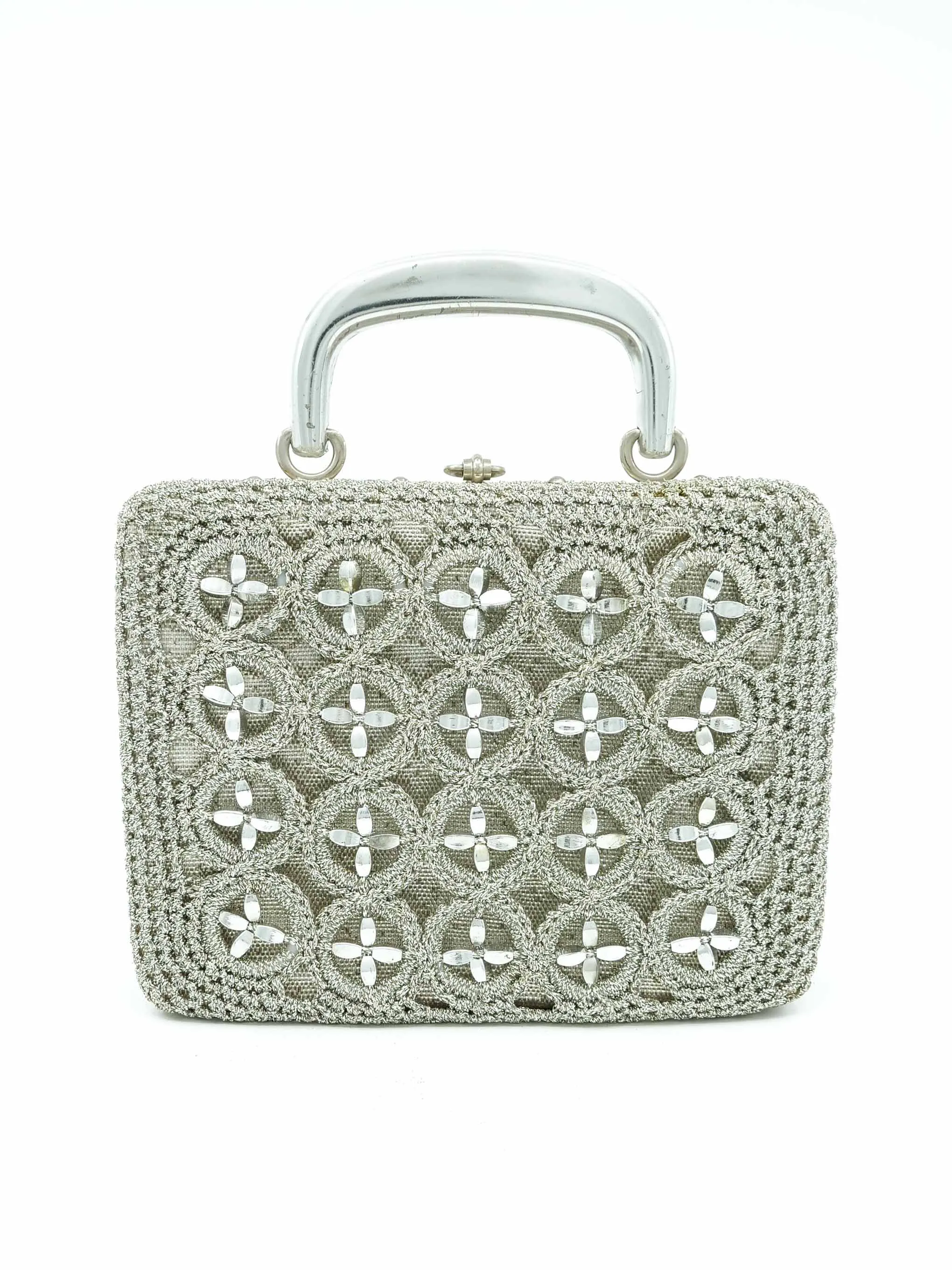 1960s Silver Crochet Box Bag