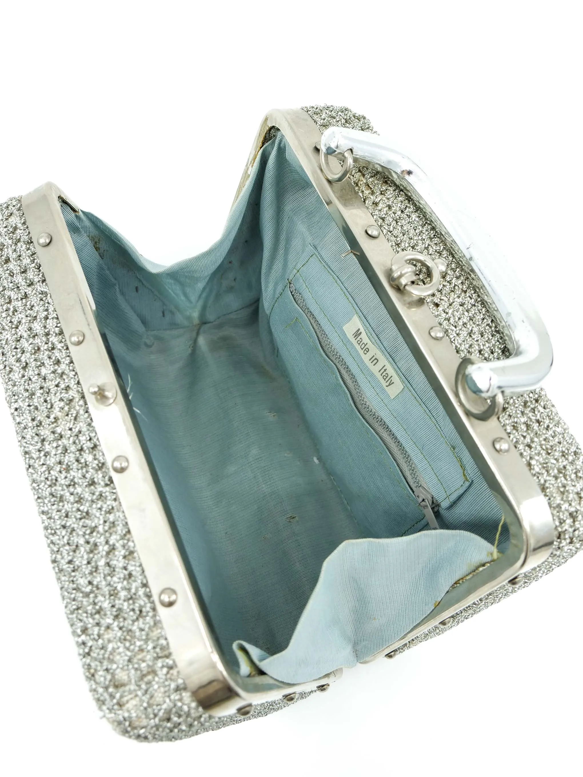 1960s Silver Crochet Box Bag
