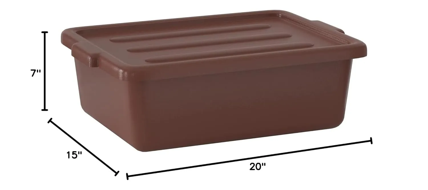 6-Pack 20" x 15" x 7" 9 Gallon Brown Polypropylene Plastic Bus Tub/Bus Box with Cover