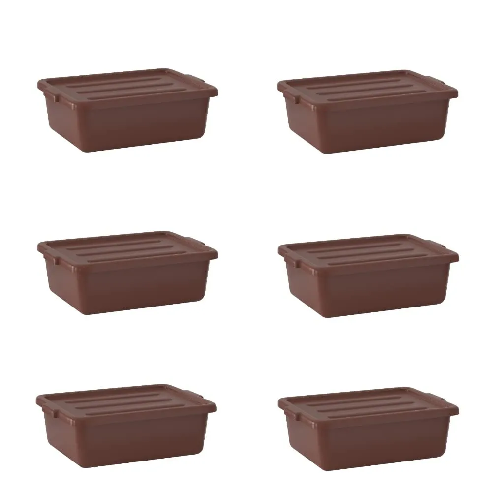 6-Pack 20" x 15" x 7" 9 Gallon Brown Polypropylene Plastic Bus Tub/Bus Box with Cover