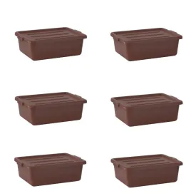 6-Pack 20" x 15" x 7" 9 Gallon Brown Polypropylene Plastic Bus Tub/Bus Box with Cover