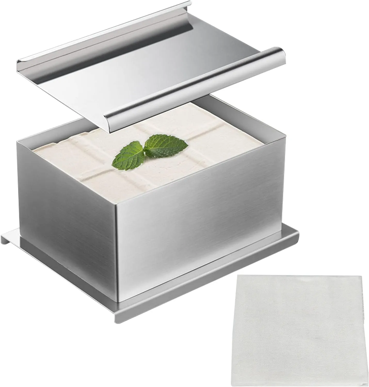6.97 x 5.39 x 3.62 Inch Large Tofu Press Stainless Steel Tofu Maker with Cheese Cloth for Kitchen