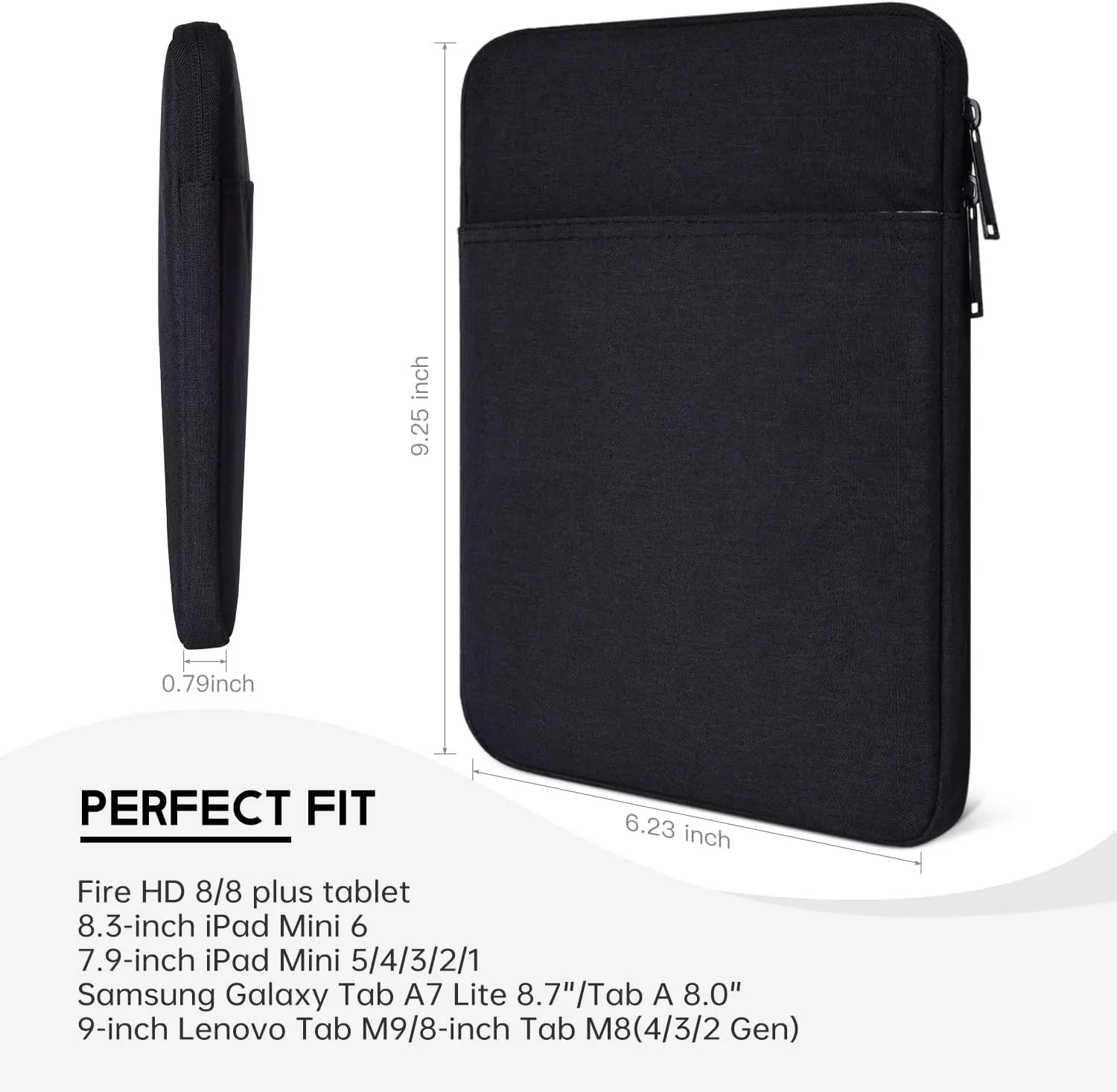 8 inch Tablet Sleeve Case for iPad mini 7th 6th 8.3", iPad mini 5/4/3/2 7.9",Kindle Fire HD 8/8 Plus Tablet, Galaxy Tab A 8.0, Lenovo Tab M8 M9 Shockproof Travel Carrying Bag -Black