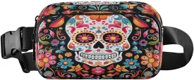 ALAZA Halloween Sugar Skull Flower Floral Waist Packs Spot Belt Bag Crossbody Bag Fanny Pack Pouch for Men Women Hiking Running Cycling Traveling