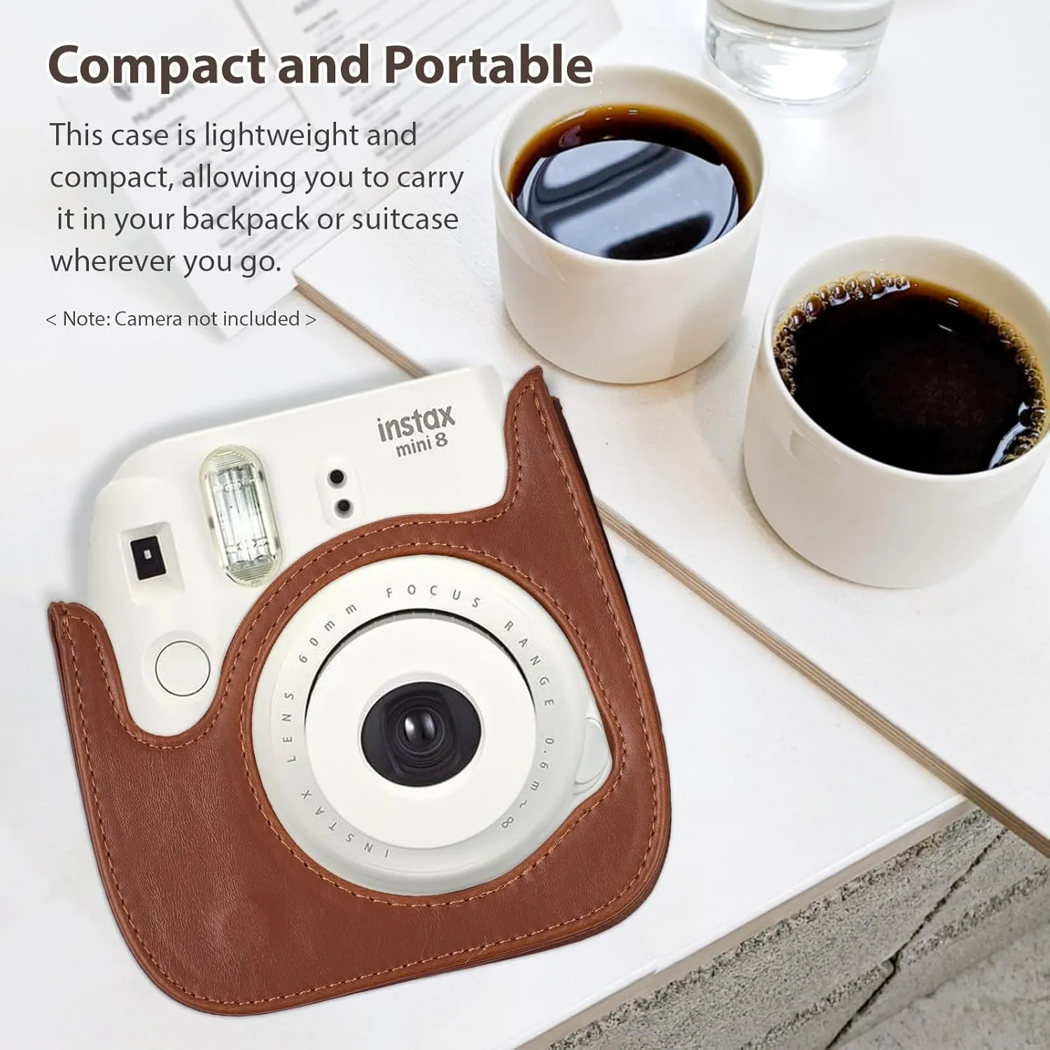 Andoer Instant Camera Storage Case Camera Bag PU Leather Magnetic Buckle with Shoulder Strap Compatible with Fujifilm Instax Mini 12/11/9/8, White, Compact