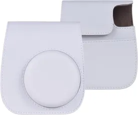 Andoer Instant Camera Storage Case Camera Bag PU Leather Magnetic Buckle with Shoulder Strap Compatible with Fujifilm Instax Mini 12/11/9/8, White, Compact