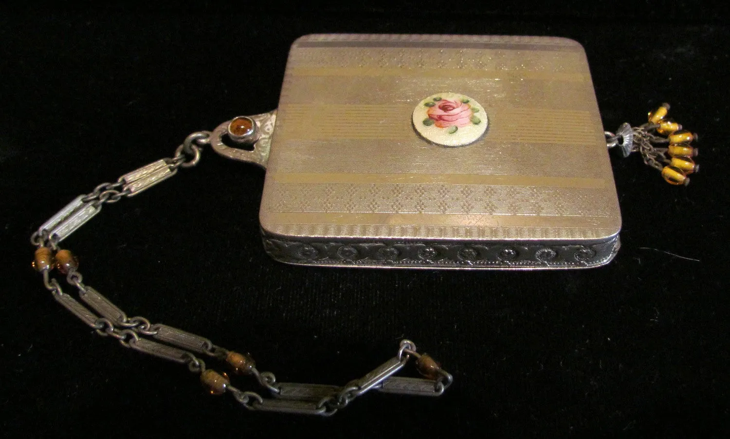 Antique Guilloche Compact Dance Purse 1910s Compact Purse Vintage Wristlet Compact