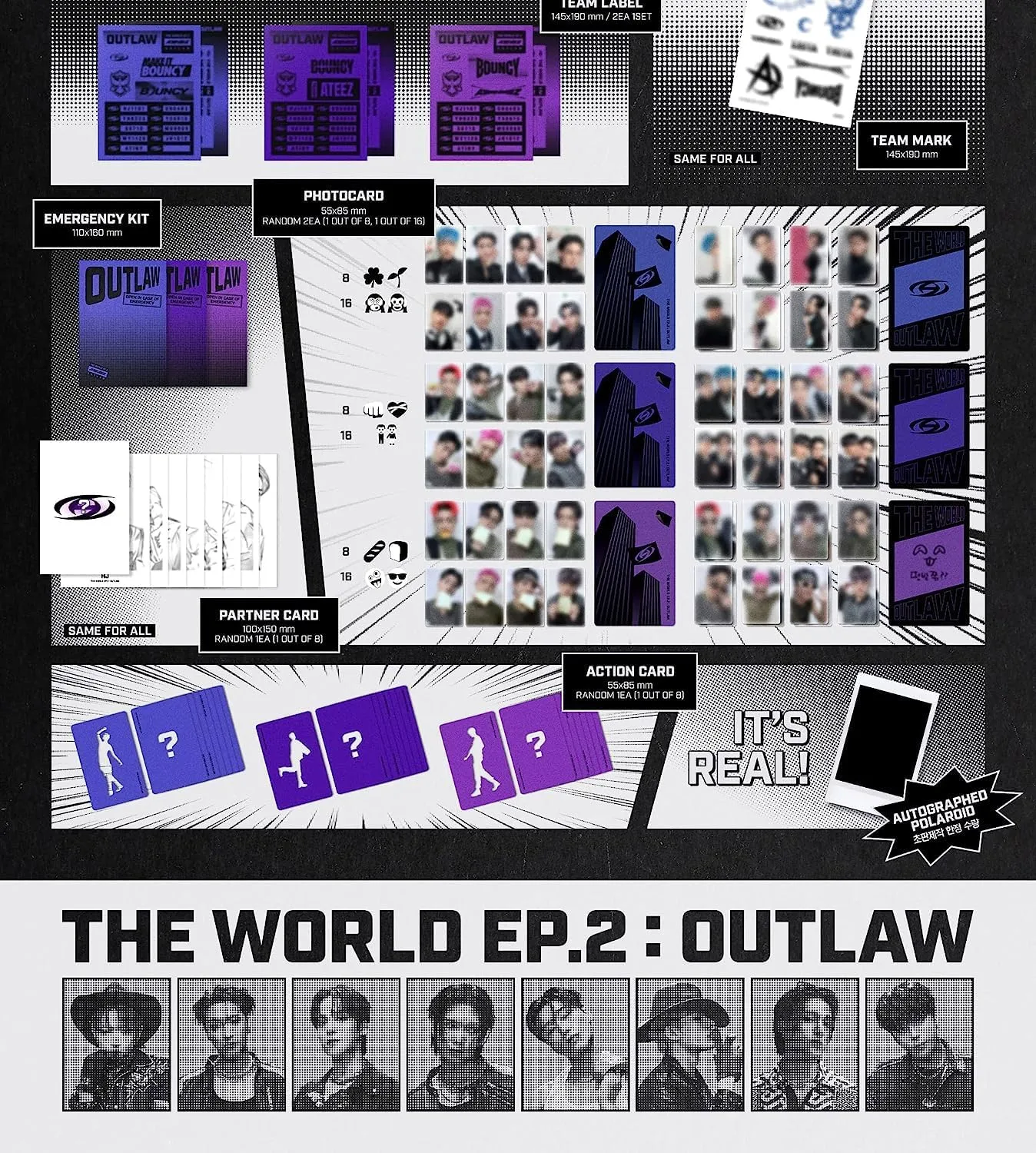 ATEEZ The World EP.2 : OUTLAW 9th Mini Album CD Teambook Teamlabel Teammark Emergency kit Partner card Photocard Action card Tracking Sealed (Random)