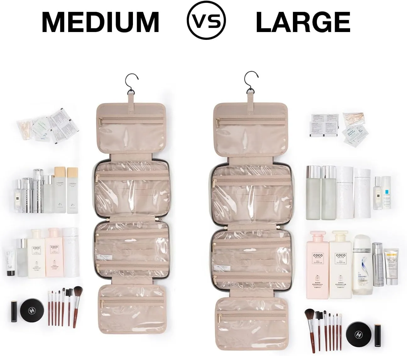 BAGSMART Toiletry Bag Travel Bag with Hanging Hook, Water-resistant Makeup Cosmetic Bag Travel Organizer for Accessories, Shampoo, Full-size Container, Toiletries (Baby Pink, Medium)