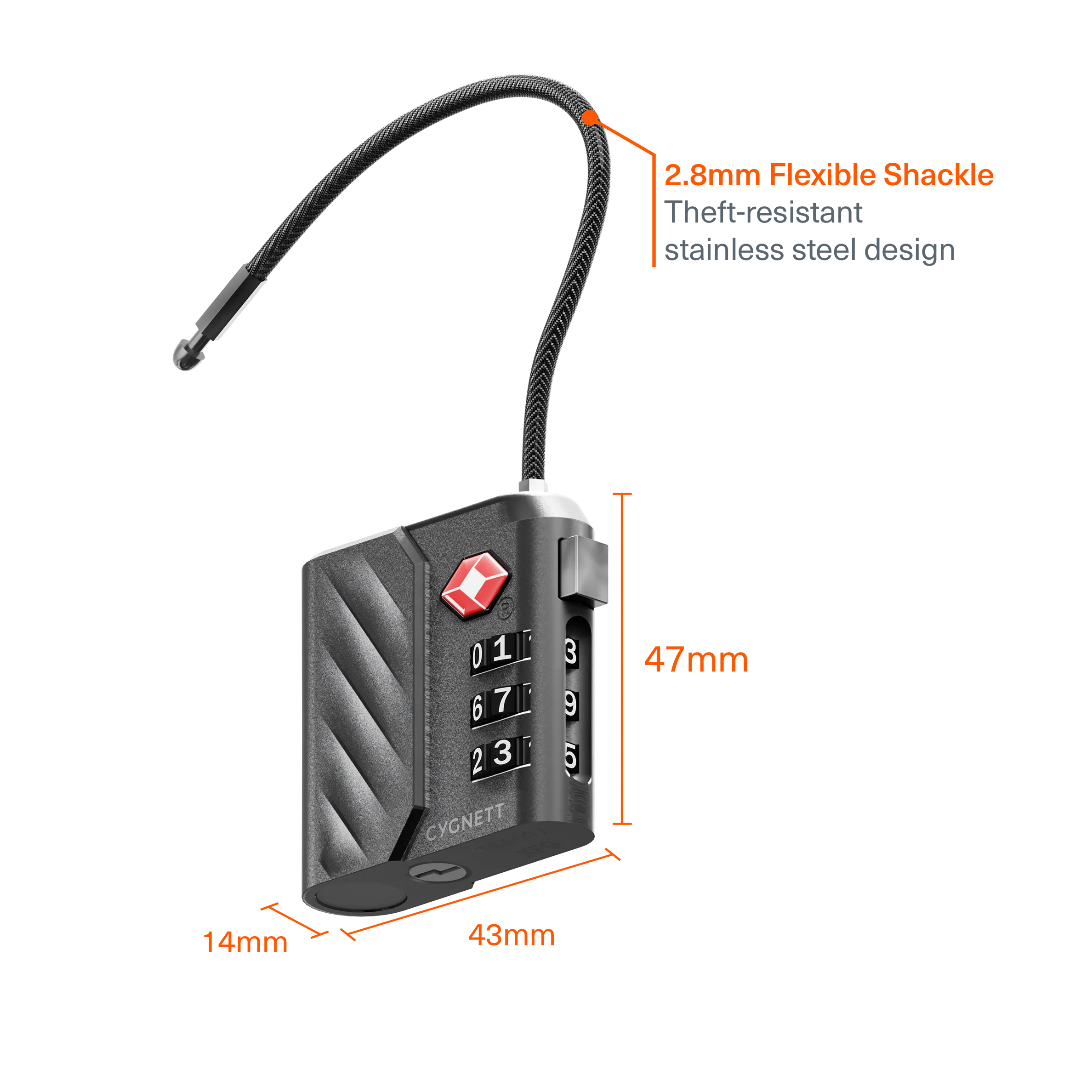 Bluetooth® TravelTag TSA Lock with USB-C Recharging