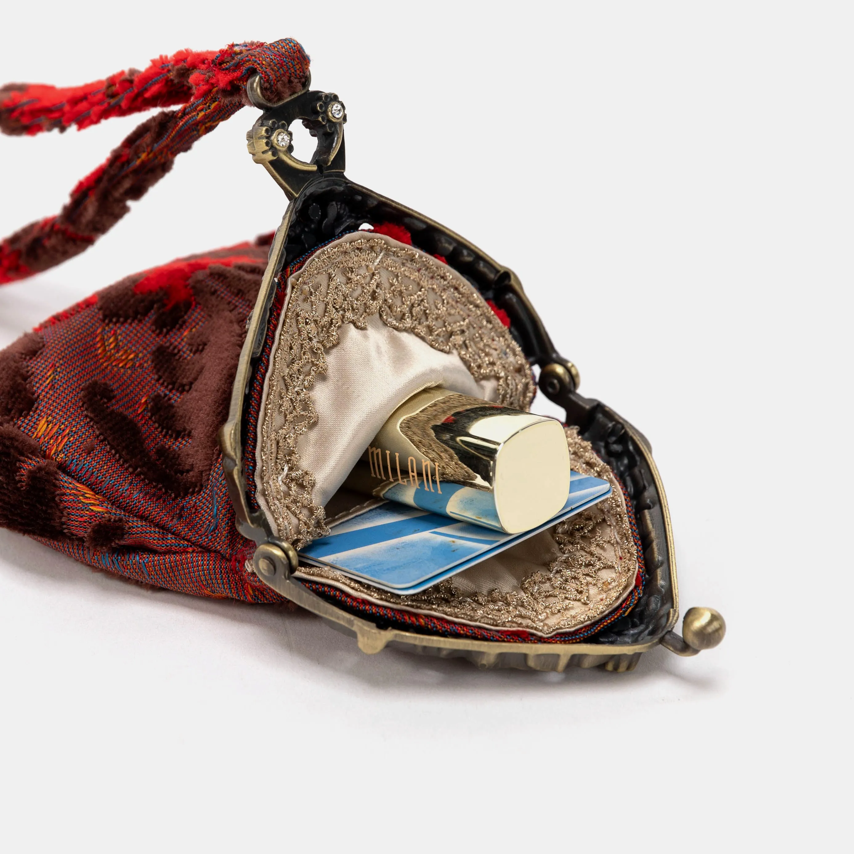 Burnout Velvet Revival Scarlet Chatelaine Purse Wristlet Bag