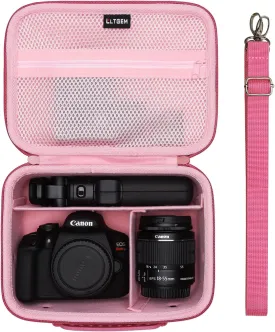 Camera Case Compatible with Canon EOS Rebel T7 / R100 / R50 / R5 / R6 Mark II / R7 / R8 / 90D / 5D Mark IV, Sony, DSLR Camera, Lens, Tripod, with 4 Pieces of Dividers and Shoulder Strap, Magenta Pink