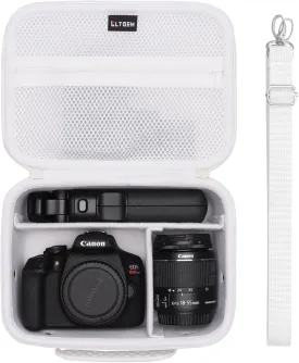 Camera Case Compatible with Canon EOS Rebel T7 / R100 / R50 / R5 / R6 Mark II / R7 / R8 / 90D / 5D Mark IV, Sony, Nikon DSLR Camera, Lens, Tripod, with 4 Pieces of Dividers and Shoulder Strap, White