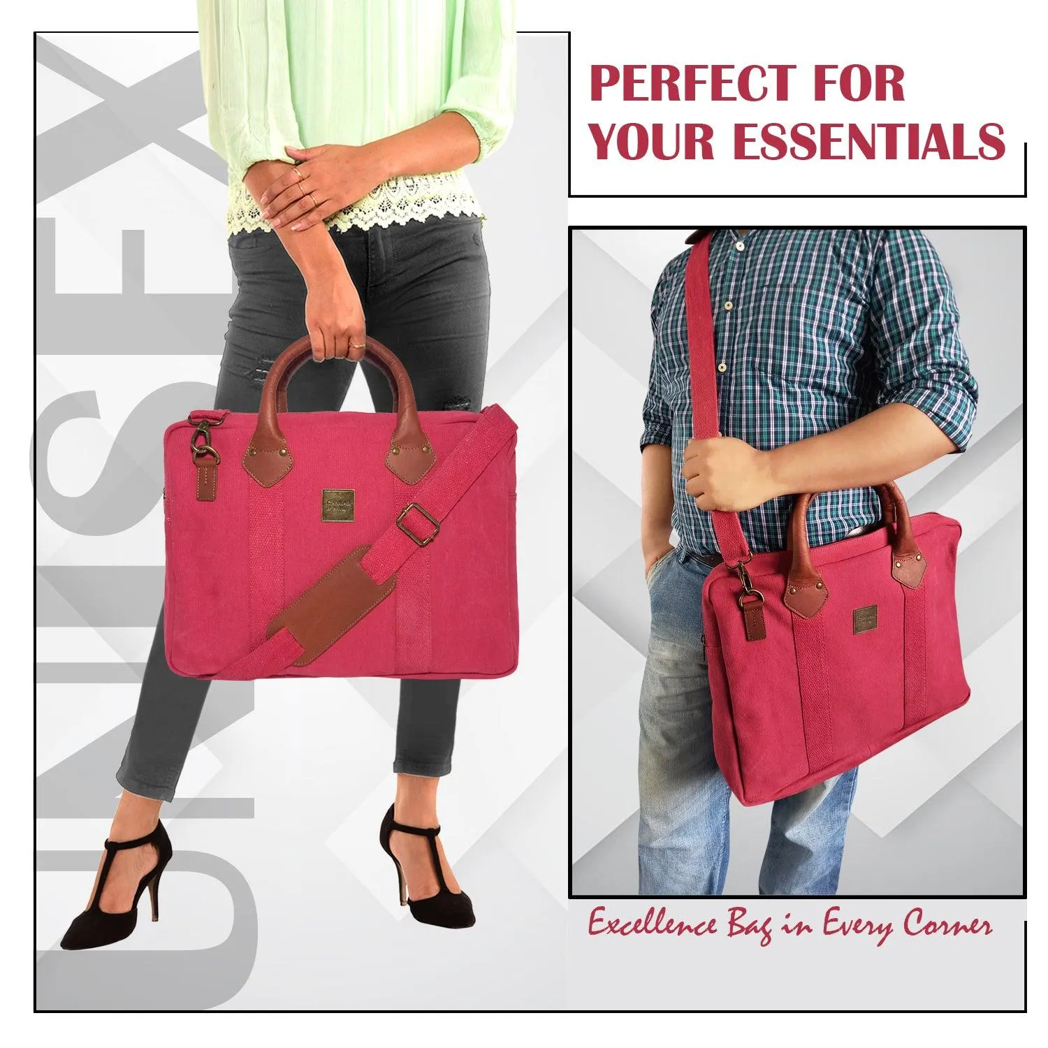 CANVAS & AWL Canvas and Genuine Leather Trim Unisex Laptop Messenger Bag, Travel Crossbody Bag (Wine)