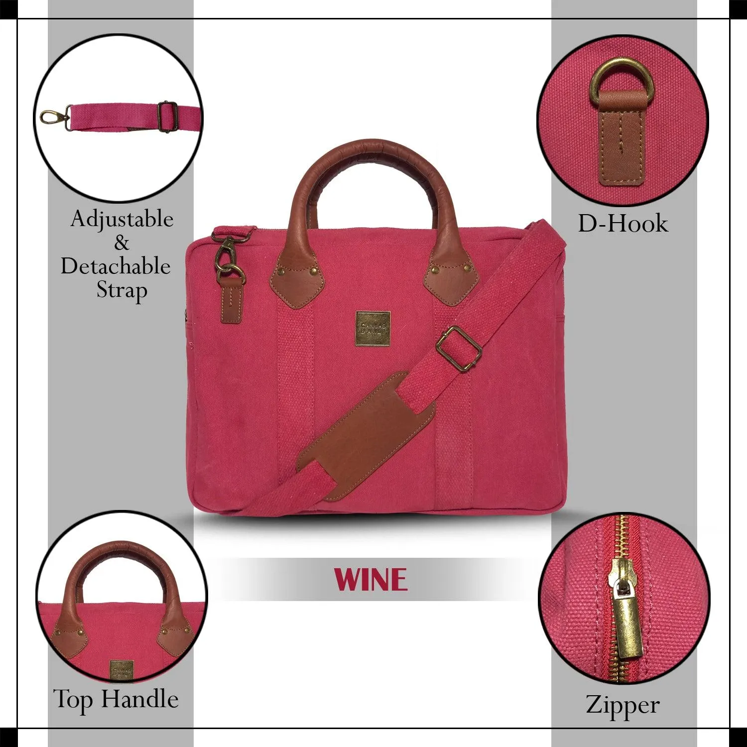 CANVAS & AWL Canvas and Genuine Leather Trim Unisex Laptop Messenger Bag, Travel Crossbody Bag (Wine)