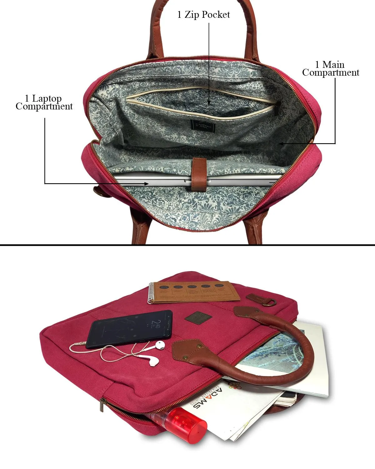 CANVAS & AWL Canvas and Genuine Leather Trim Unisex Laptop Messenger Bag, Travel Crossbody Bag (Wine)