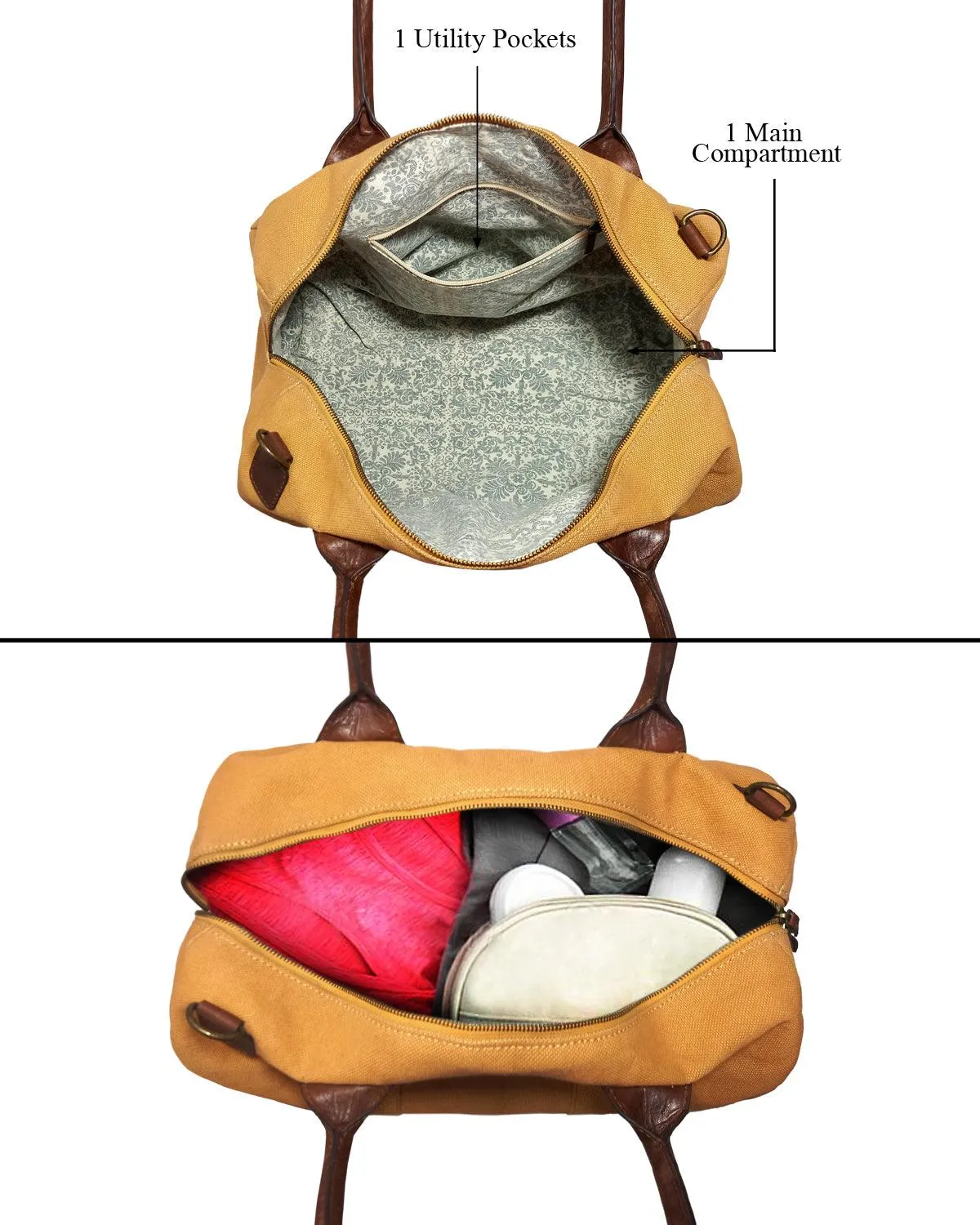 CANVAS & AWL Canvas and Genuine Leather Trim Unisex Travel Duffle Bag, Shoulder Weekender Overnight Bag (Tan)
