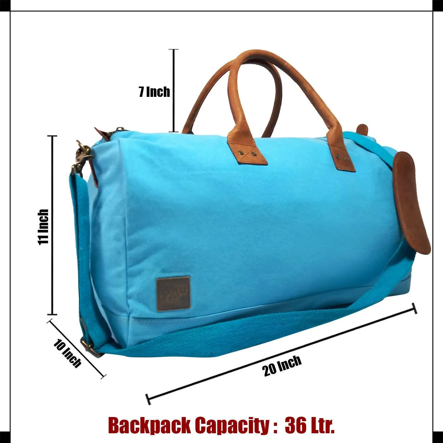 CANVAS & AWL Canvas with Genuine Leather Trim Unisex Travel Duffle Bag, Shoulder Weekender Overnight Bag (Turquoise)