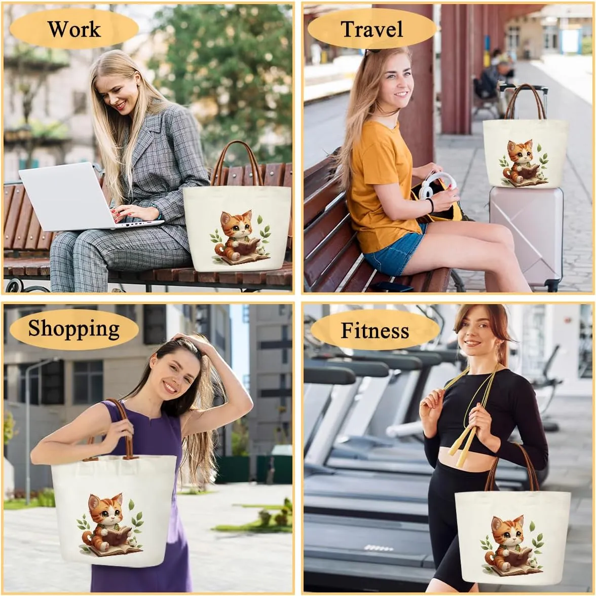 Canvas Tote Bag Aesthetic Tote Bag for Women Teens Reusable Grocery Shopping Bag With Handles Cute Animal Tote Bag