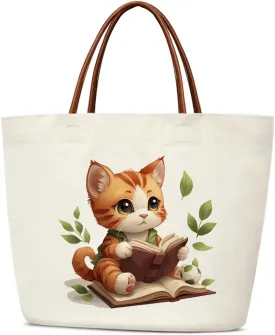 Canvas Tote Bag Aesthetic Tote Bag for Women Teens Reusable Grocery Shopping Bag With Handles Cute Animal Tote Bag
