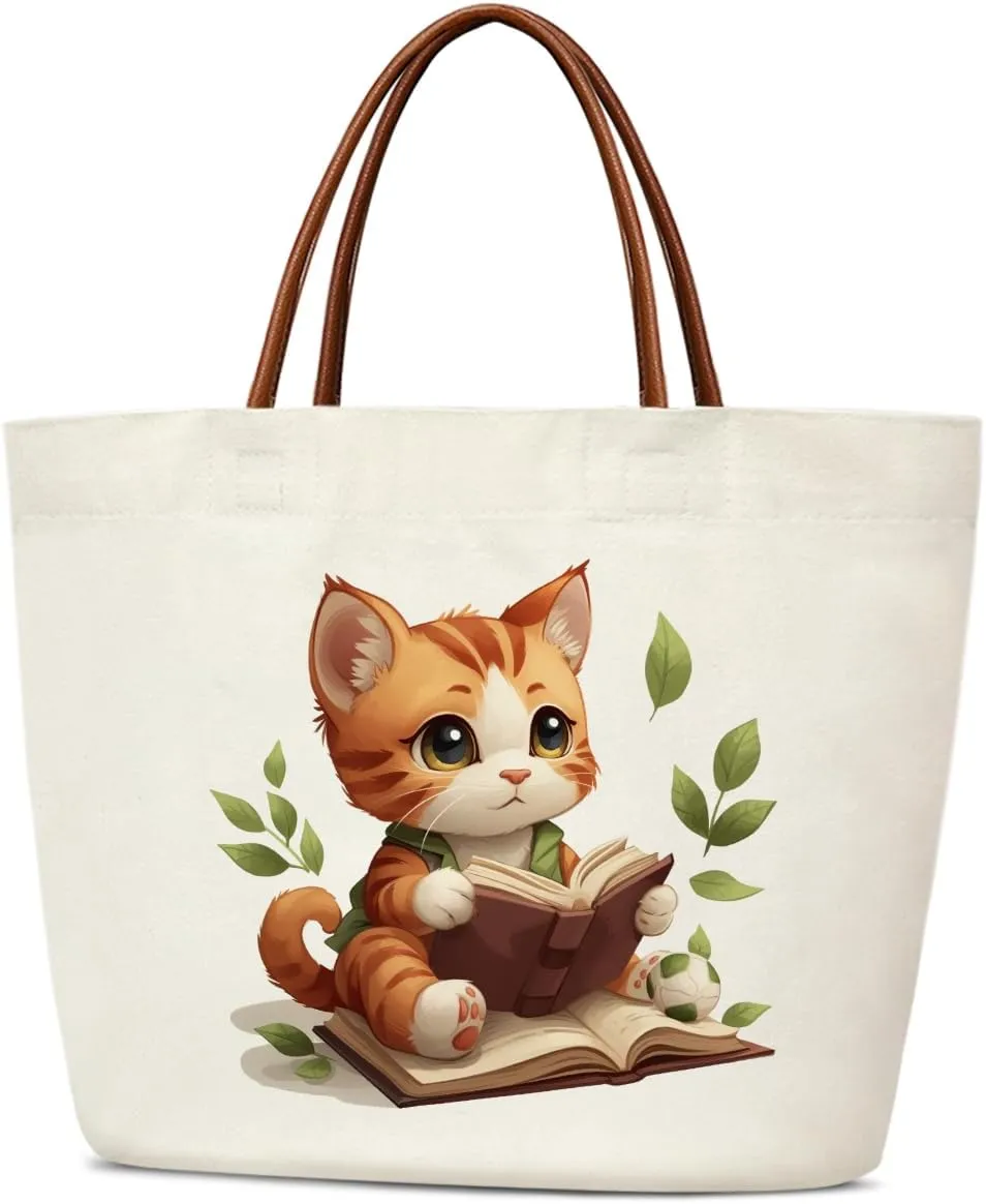 Canvas Tote Bag Aesthetic Tote Bag for Women Teens Reusable Grocery Shopping Bag With Handles Cute Animal Tote Bag