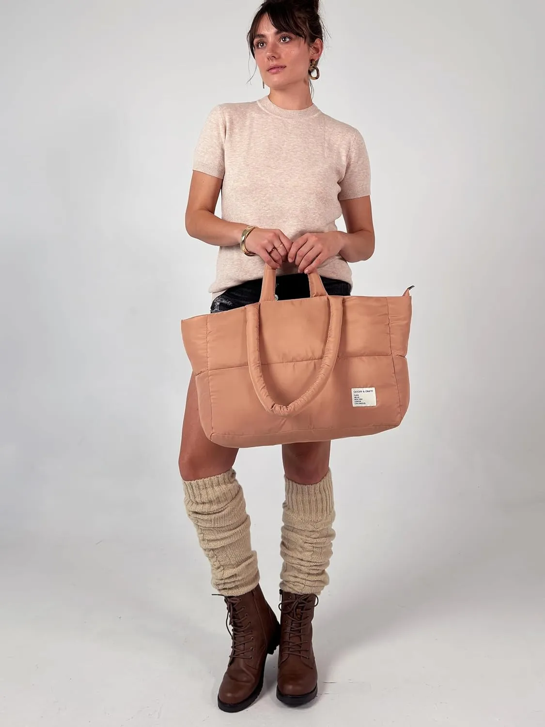 CATCHY & CRAFTY Puffer Tote Bag for Women Quilted Handbag Gym Bag for Workout Yoga Travel Padded Shoulder Bag