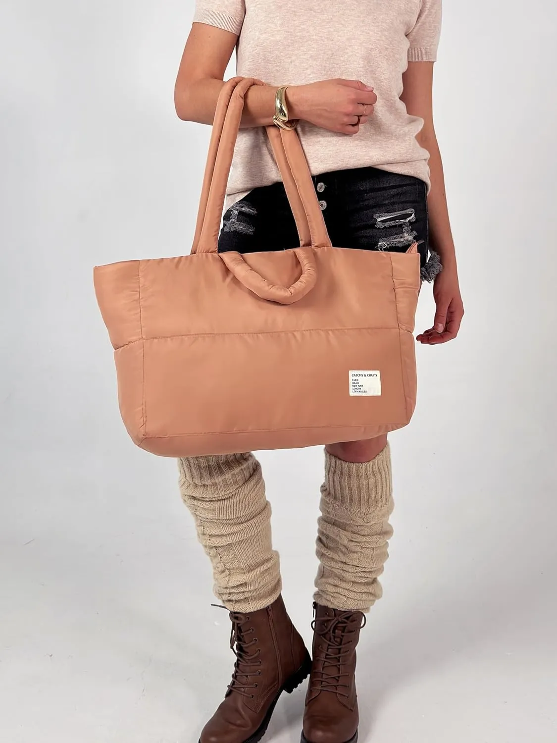 CATCHY & CRAFTY Puffer Tote Bag for Women Quilted Handbag Gym Bag for Workout Yoga Travel Padded Shoulder Bag