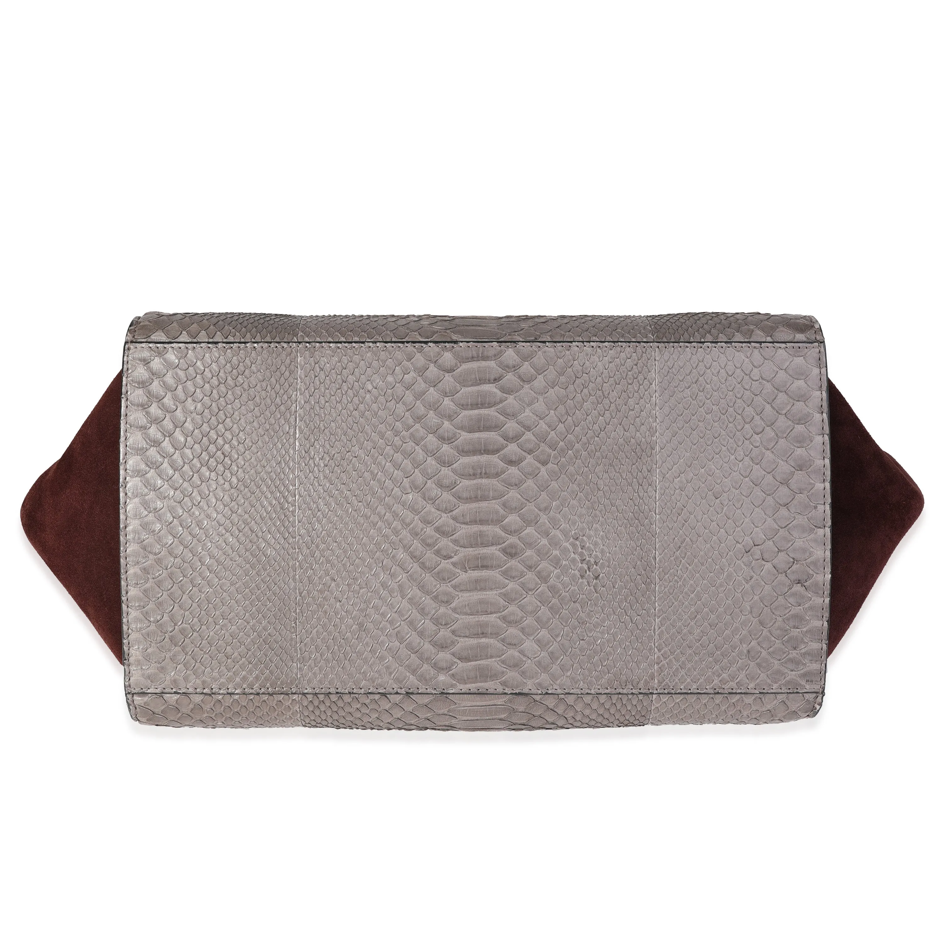 Celine Gray Python & Burgundy Suede Medium Trapeze Bag