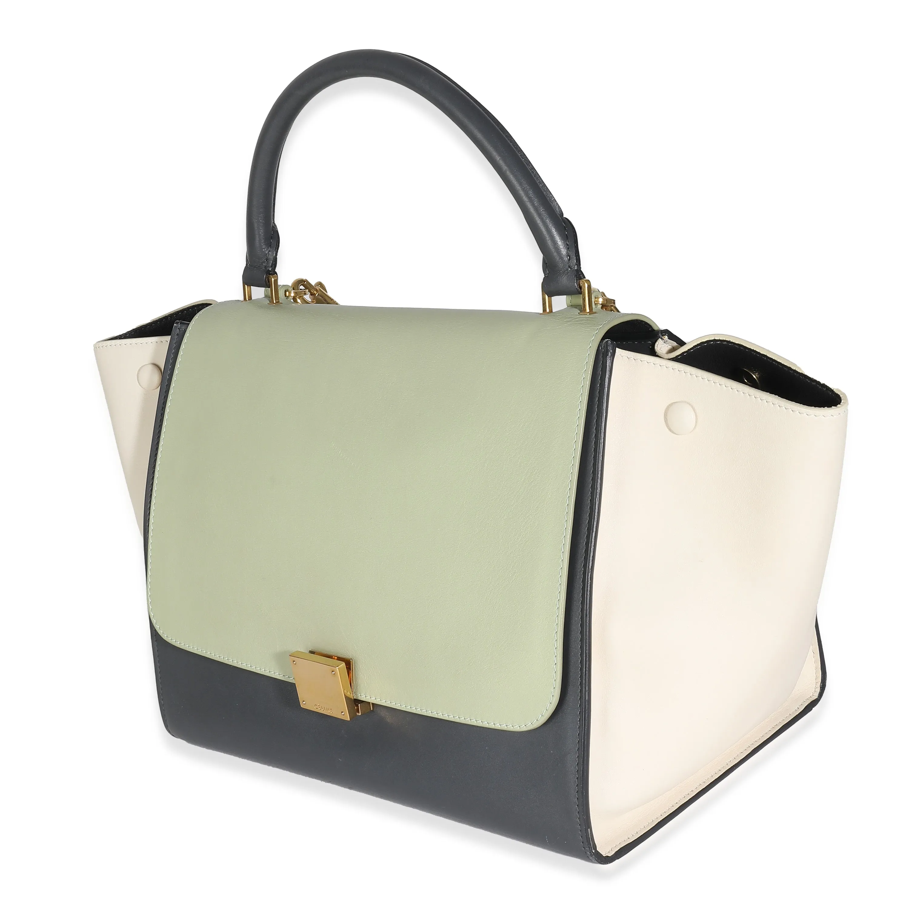 Celine Grey Green Beige Tricolor Calfskin Small Trapeze
