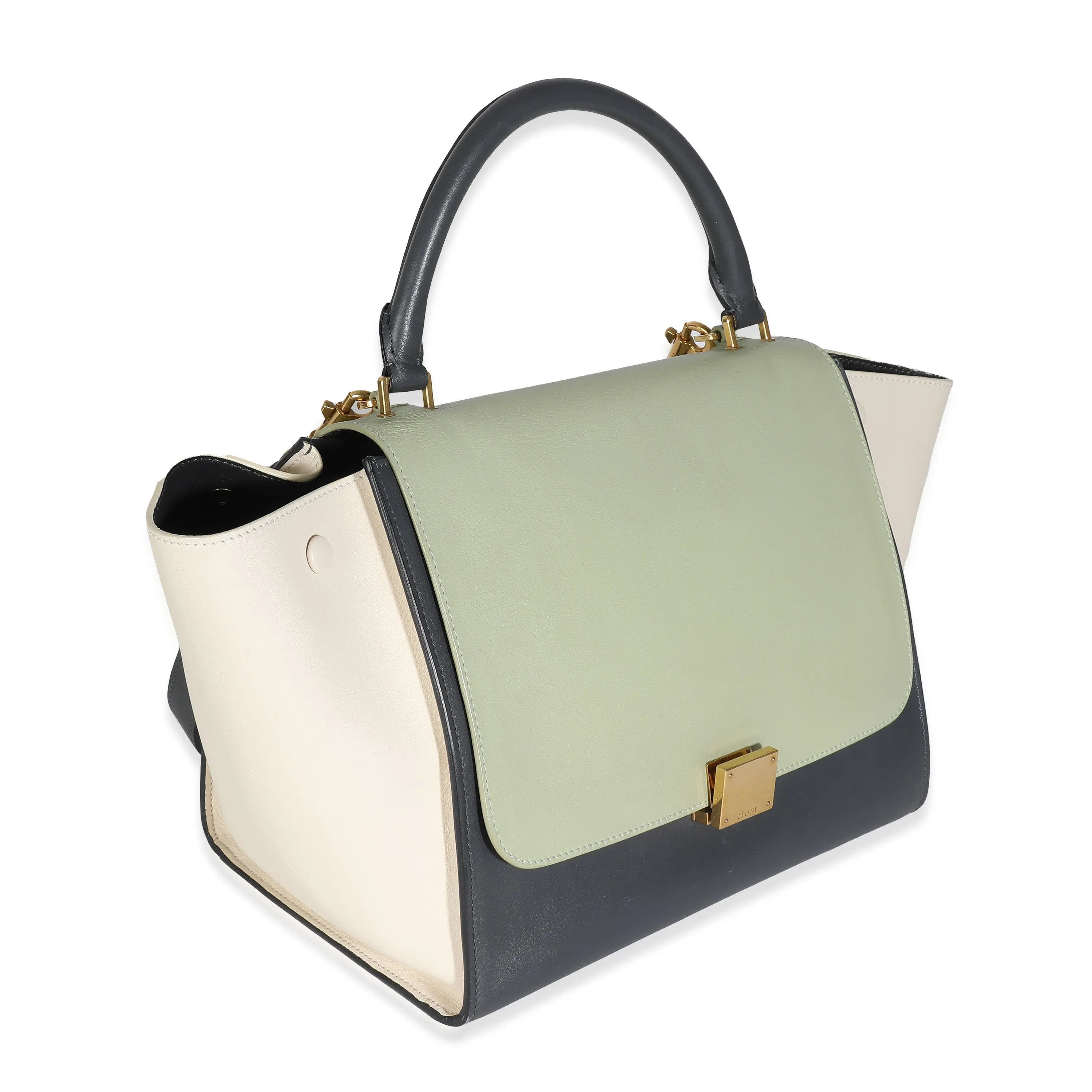 Celine Grey Green Beige Tricolor Calfskin Small Trapeze