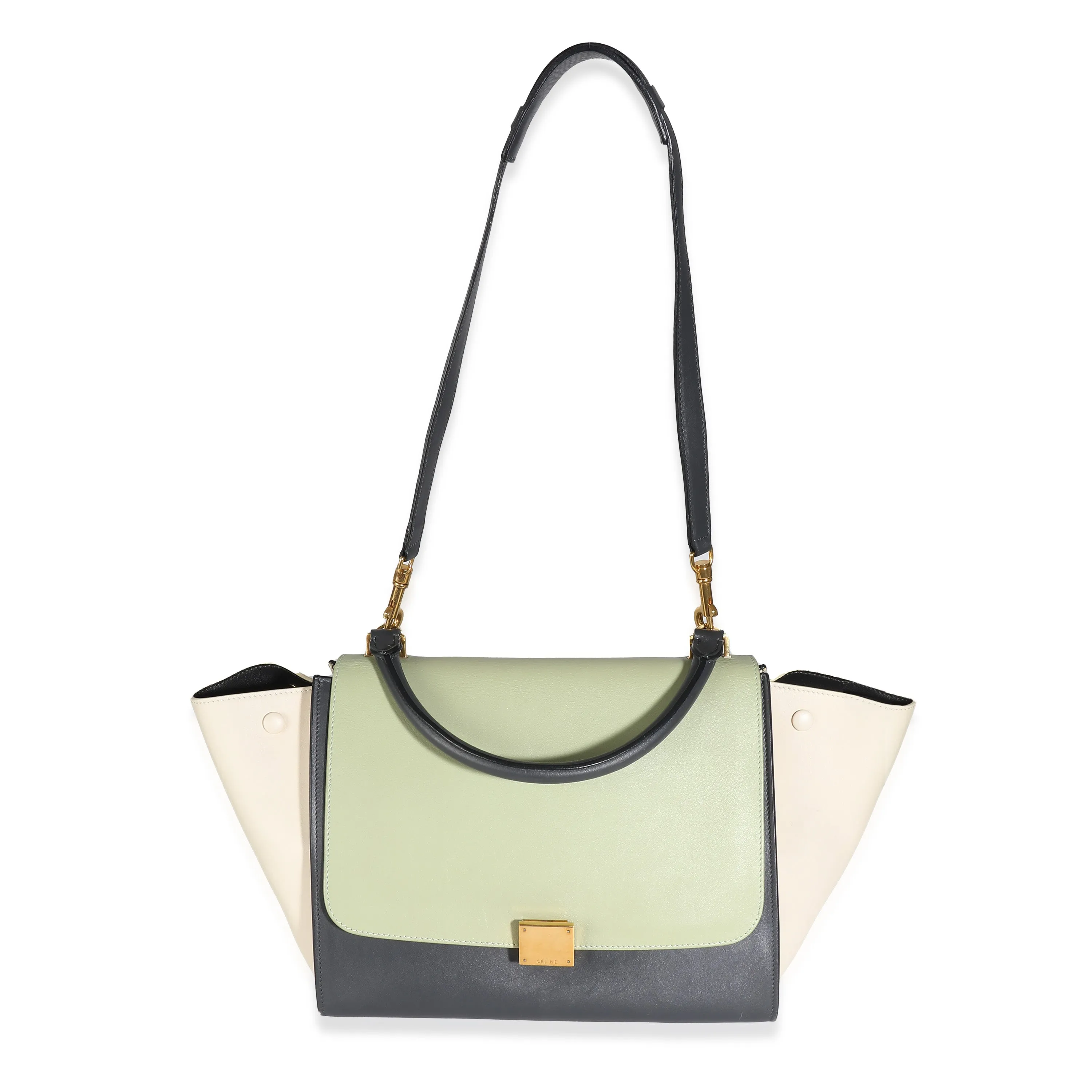 Celine Grey Green Beige Tricolor Calfskin Small Trapeze