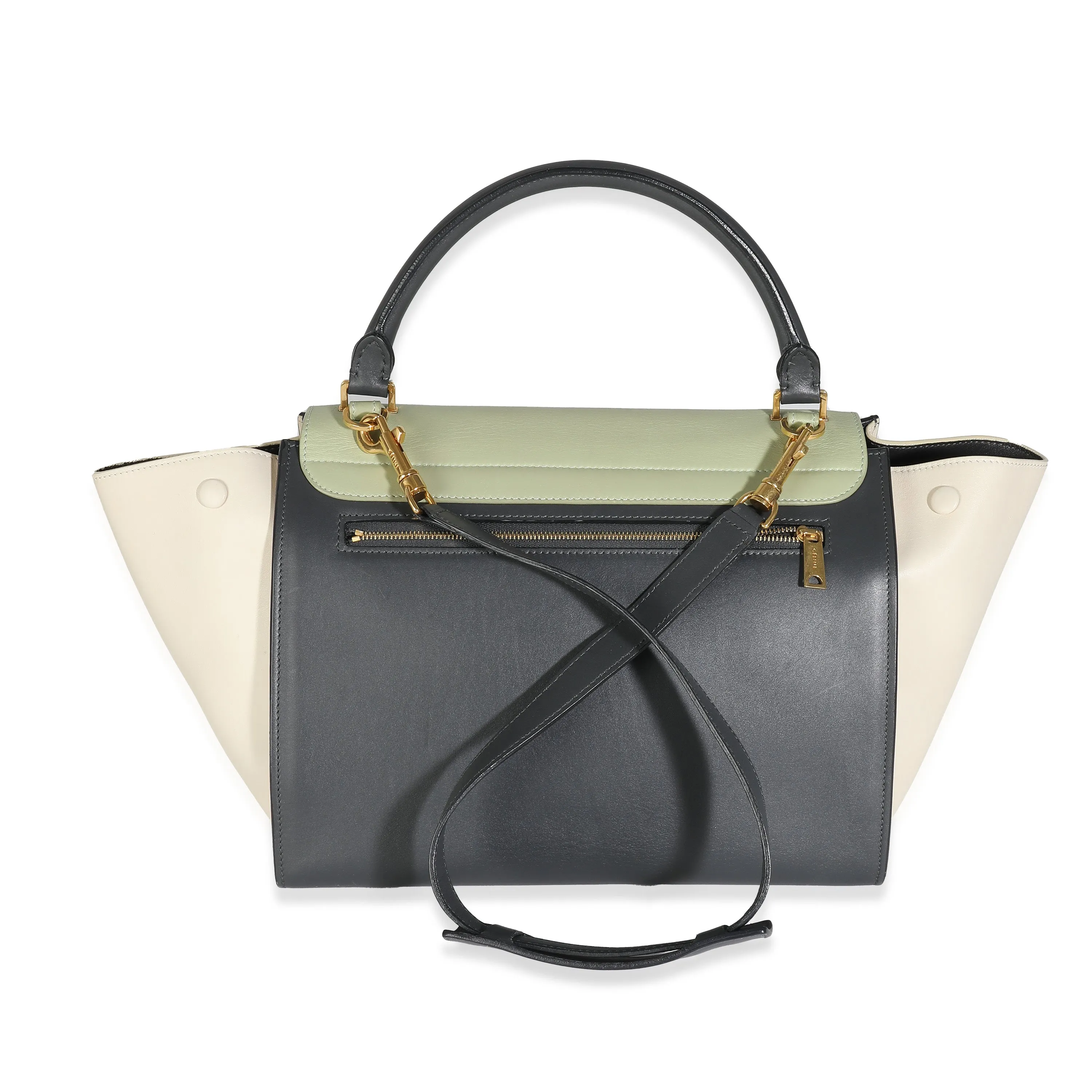 Celine Grey Green Beige Tricolor Calfskin Small Trapeze