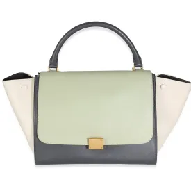 Celine Grey Green Beige Tricolor Calfskin Small Trapeze