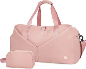 Ceneda 20" Gym Duffel Bag with Wet Pocket Shoes Compartment Portable Overnight Weekender Bag Travel bag Yoga Bag for Women (Light pink)