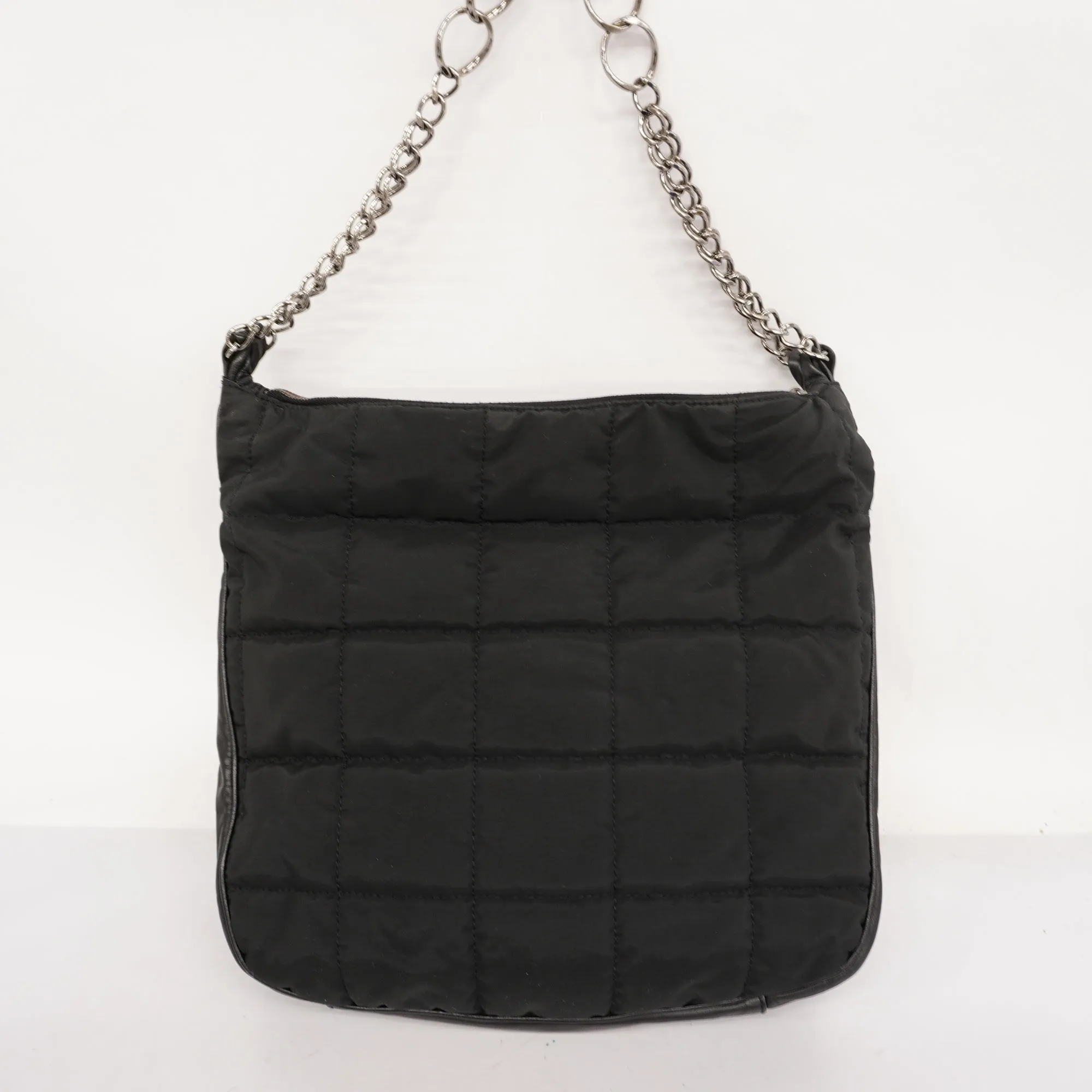 CHANELAuth  Chocolate Bar Chain Shoulder Women's Nylon Shoulder Bag Black