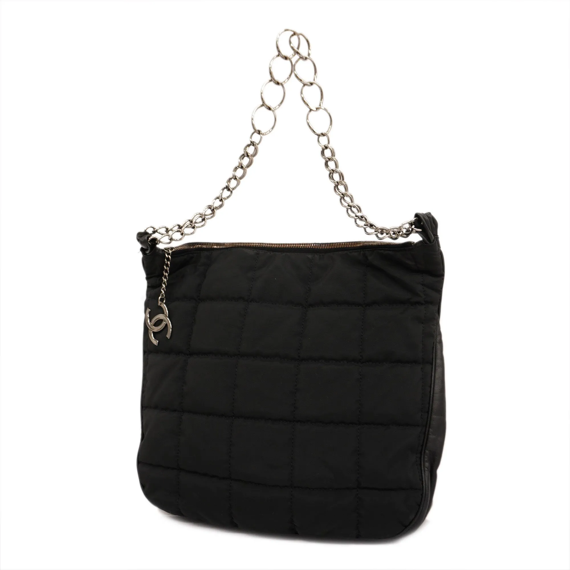 CHANELAuth  Chocolate Bar Chain Shoulder Women's Nylon Shoulder Bag Black