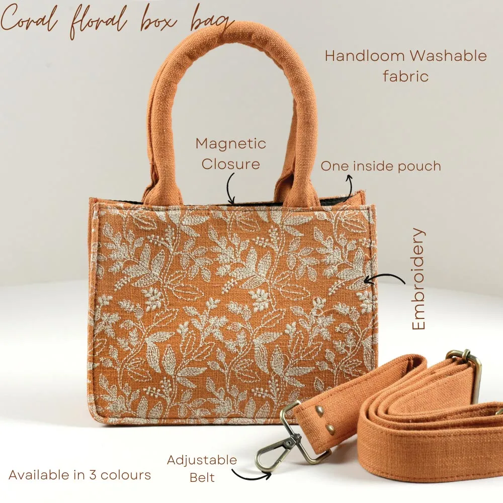 Coral Floral Small Box Bag