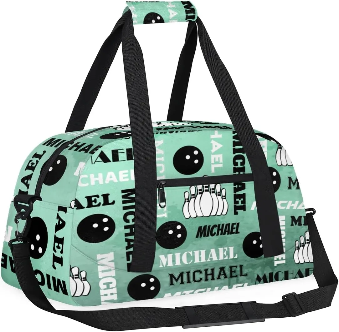 Custom Bowling Gym Bag Duffel Bag with Name, Personalized Sport Bag Overnight Bags Customized Travel Weekender Bag for Women Men, Light Green