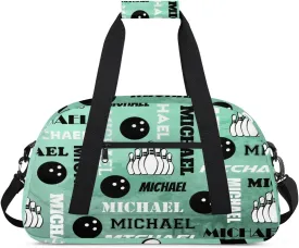 Custom Bowling Gym Bag Duffel Bag with Name, Personalized Sport Bag Overnight Bags Customized Travel Weekender Bag for Women Men, Light Green