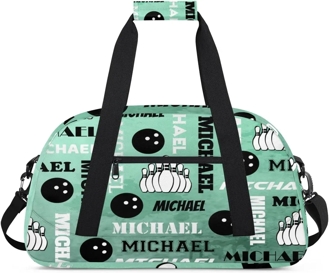 Custom Bowling Gym Bag Duffel Bag with Name, Personalized Sport Bag Overnight Bags Customized Travel Weekender Bag for Women Men, Light Green