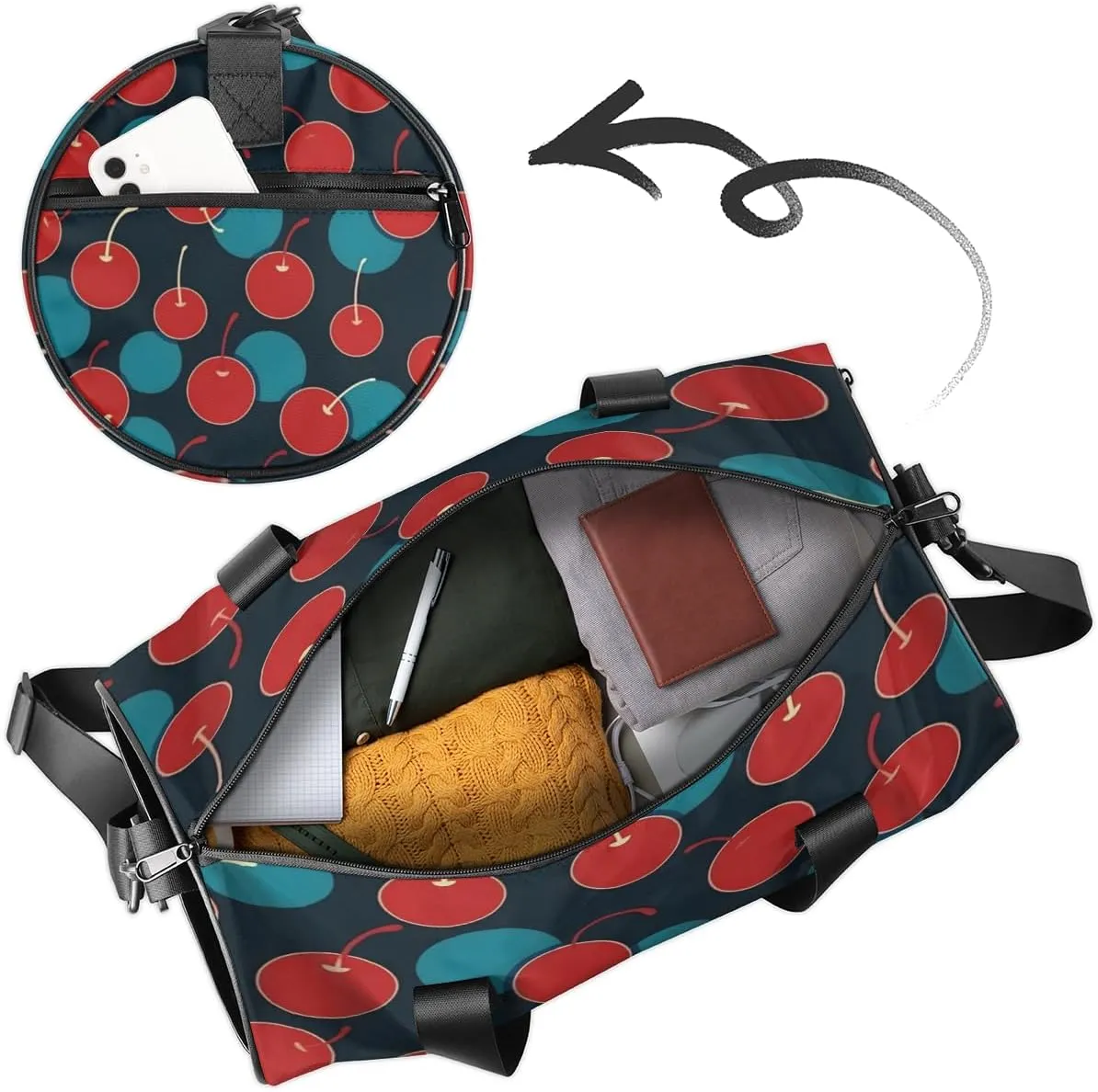 Custom Dance Duffel Bag Sport Backpacks Gyms and Weekend Overnight Travel Duffle Bag Birthday Christmas Halloween Waterproof, Summer Fruit Apples