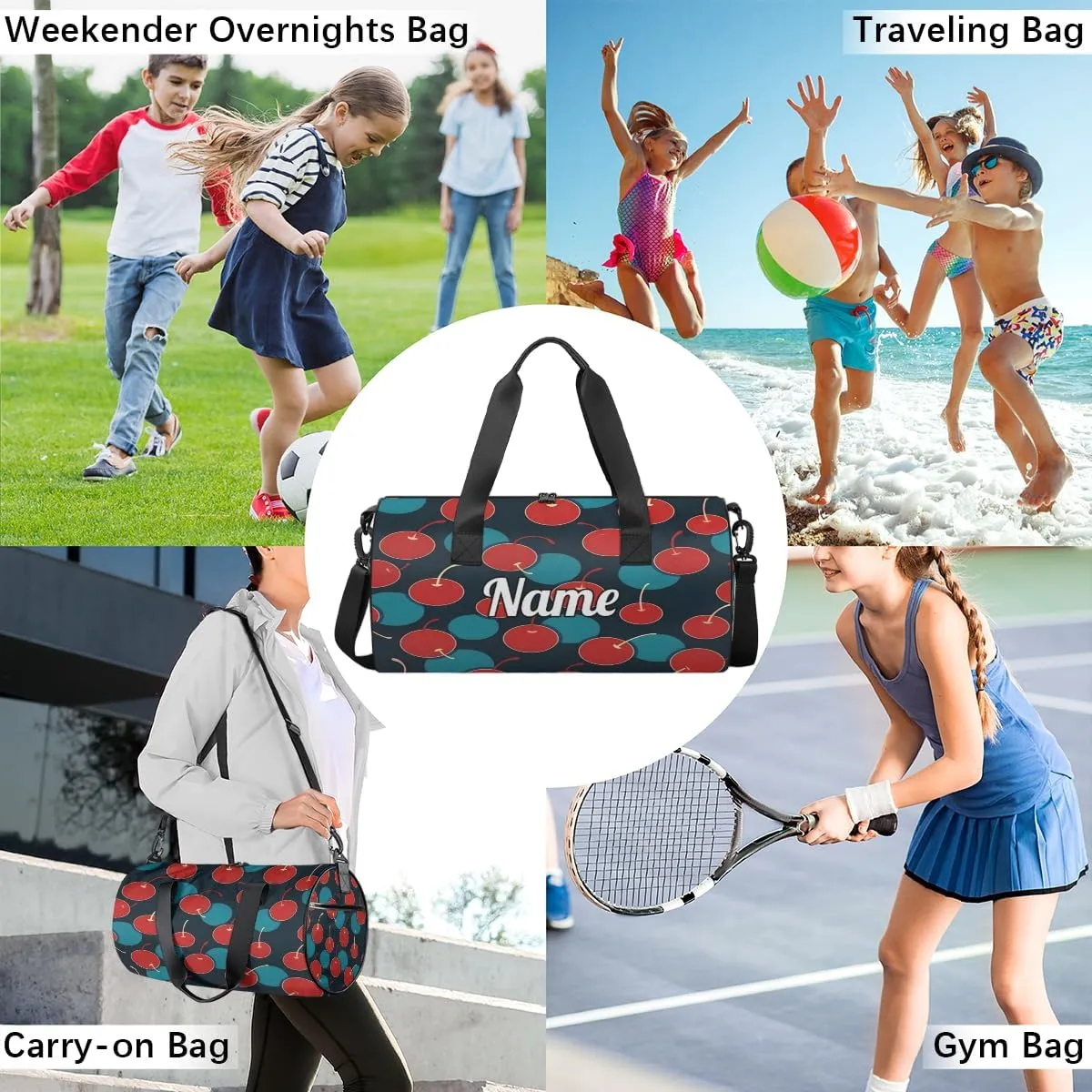 Custom Dance Duffel Bag Sport Backpacks Gyms and Weekend Overnight Travel Duffle Bag Birthday Christmas Halloween Waterproof, Summer Fruit Apples